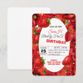 Pink Gingham Berry eerste verjaardag uitnodigingst Kaart (Voorkant / Achterkant)