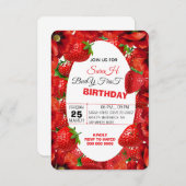 Pink Gingham Berry eerste verjaardag uitnodigingst Save The Date (Voorkant / Achterkant)