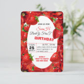 Pink Gingham Berry eerste verjaardag uitnodigingst Save The Date (Staand voorkant)