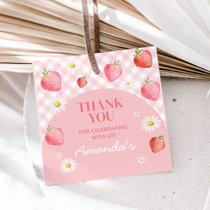 Pink Gingham Berry eerste verjaardagsfeestje Bedankjes Labels