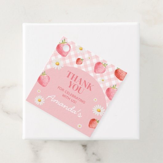 Pink Gingham Berry eerste verjaardagsfeestje Bedankjes Labels (In situ)