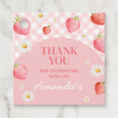 Pink Gingham Berry eerste verjaardagsfeestje Bedankjes Labels (Voorkant)