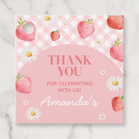 Pink Gingham Berry eerste verjaardagsfeestje Bedankjes Labels (Voorkant)