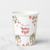 Pink Gingham Berry First Strawberry 1st Birthday Papieren Bekers (Achterkant)
