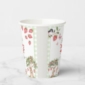 Pink Gingham Berry First Strawberry 1st Birthday Papieren Bekers (Links)