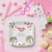 Pink Gingham Berry First Strawberry 1st Birthday Papieren Bordje (Feest)