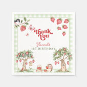 Pink Gingham Berry First Strawberry 1st Birthday Servet (Voorkant)