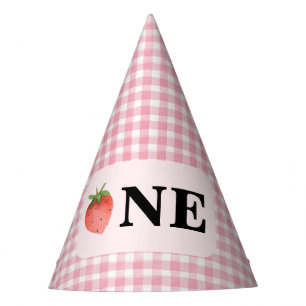 Pink Gingham Berry Sweet 1e verjaardagsfeestje Pet Feesthoedjes
