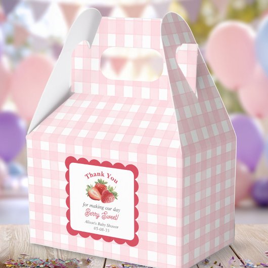 pink gingham berry sweet baby shower bedankdoosjes