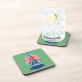 Pink Gingham Blue Ginger Jar Bier Onderzetter (Rechterzijde)