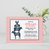 Pink Gingham Boerderij Theme Animal Girl Verjaarda Kaart (Staand voorkant)