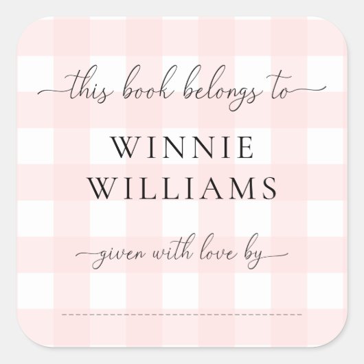 Pink Gingham Bookplate Sticker (Voorkant)