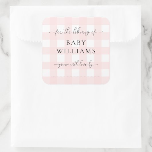 Pink Gingham Bookplate Sticker (Tas)