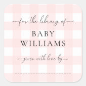 Pink Gingham Bookplate Sticker (Voorkant)