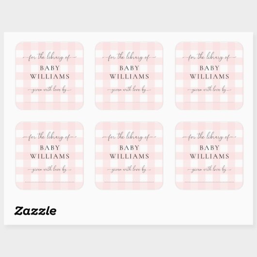Pink Gingham Bookplate Sticker (Vel)