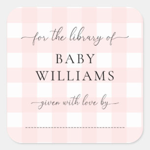 Pink Gingham Bookplate Sticker