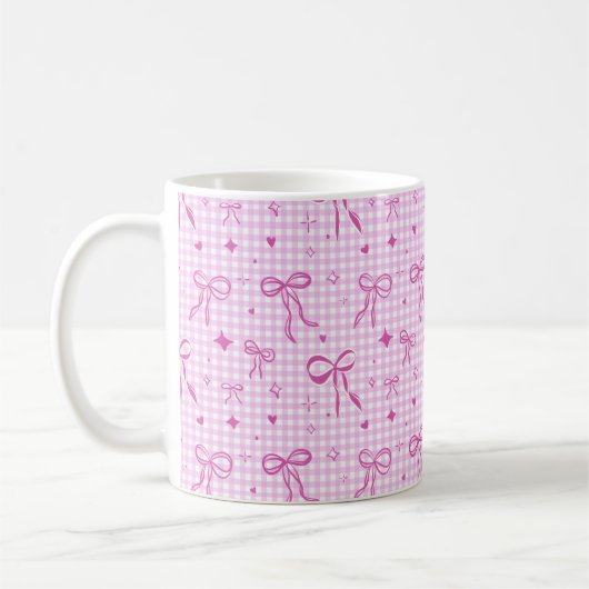 Pink Gingham Bow Aesthetic Mug Koffiemok (Links)