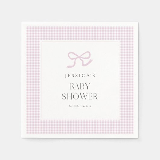 Pink Gingham Bow Baby Girl Baby shower servetten (Voorkant)