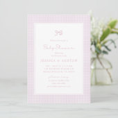 Pink Gingham Bow Baby Girl, Baby shower Uitnodigen Aankondiging (Staand voorkant)