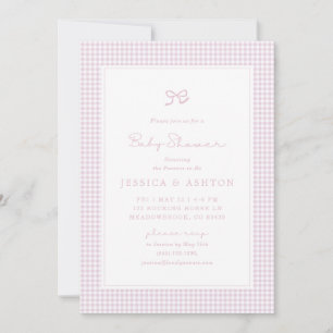 Pink Gingham Bow Baby Girl, Baby shower Uitnodigen Aankondiging