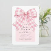 Pink Gingham Bow Baby shower Kaart (Staand voorkant)