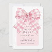Pink Gingham Bow Baby shower Kaart (Voorkant)