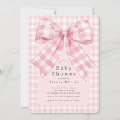 Pink Gingham Bow Baby shower Kaart (Voorkant)
