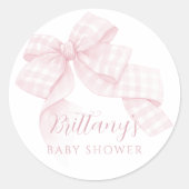 Pink Gingham Bow Baby shower Ronde Sticker (Voorkant)