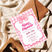 Pink Gingham Bow Baby shower Schattige Meisje Baby Kaart