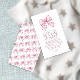 Pink Gingham Bow Books voor Baby Baby shower Informatiekaartje