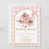 Pink Gingham Bow Coquette Waffle Birthday Brunch Kaart (Voorkant)
