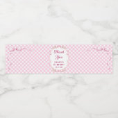 Pink Gingham Bow First Birthday Water Bottle Label Waterfles Etiket (Enkel label)