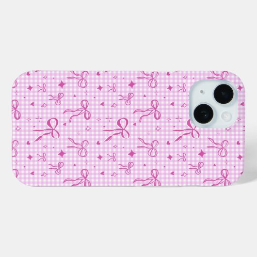 Pink Gingham Bow Phone Case (Achterkant (horizontaal))