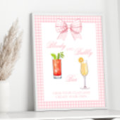 Pink Gingham Bow Preppy Cocktail Bar Sign Poster