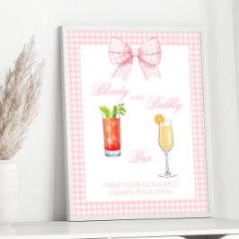 Pink Gingham Bow Preppy Cocktail Bar Sign Poster