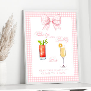 Pink Gingham Bow Preppy Cocktail Bar Sign Poster