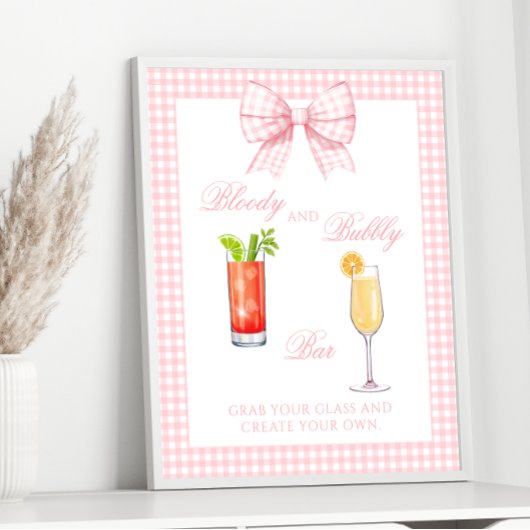 Pink Gingham Bow Preppy Cocktail Bar Sign Poster