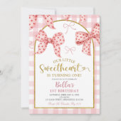 Pink Gingham Bow Sweetheart Birthday Kaart (Voorkant)