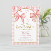 Pink Gingham Bow Sweetheart Birthday  Kaart (Staand voorkant)