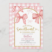 Pink Gingham Bow Sweetheart Birthday  Kaart (Voorkant / Achterkant)