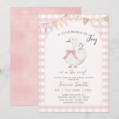 Pink Gingham Bundel van vreugde Goose Baby shower Kaart (Voorkant / Achterkant)