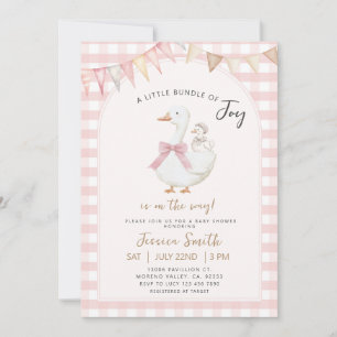 Pink Gingham Bundel van vreugde Goose Baby shower Kaart
