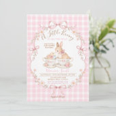 Pink Gingham Bunny Baby Shower Blush Dusty Pink Kaart (Staand voorkant)
