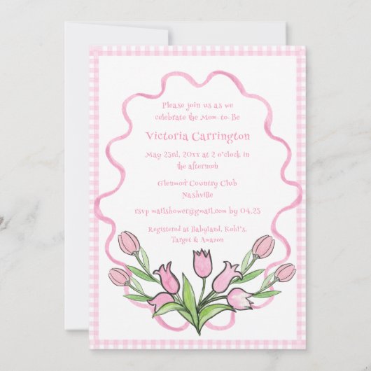 Pink Gingham Bunny Baby shower Kaart (Achterkant)