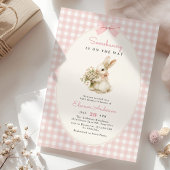 Pink Gingham Bunny Baby Shower Kaart