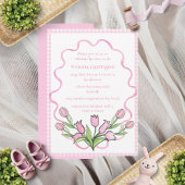 Pink Gingham Bunny Baby shower Kaart