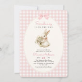 Pink Gingham Bunny Baby Shower Kaart (Voorkant)