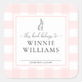 Pink Gingham Bunny Bookplate Sticker (Voorkant)