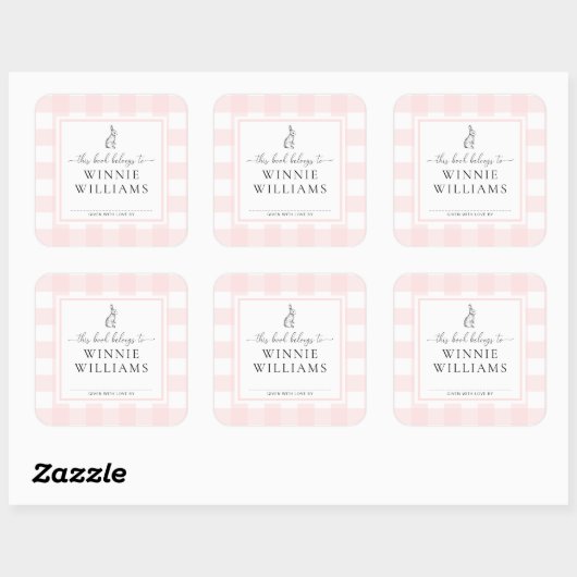 Pink Gingham Bunny Bookplate Sticker (Vel)