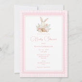 Pink Gingham Bunny Rabbit Baby Shower Kaart (Voorkant)